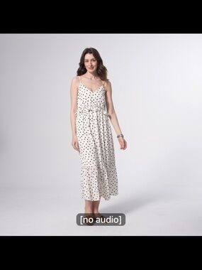 A new day Spotted V-Neck Midi Dress with Ruffle Waist - White/Black